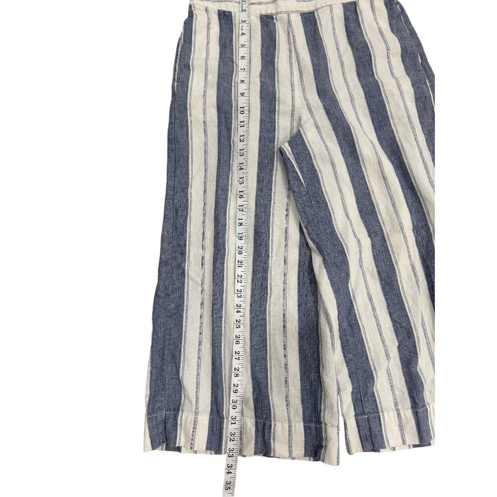 Madewell Womens Size L Striped Wide-Leg Cropped Pants Linen Blend Blue White - Picture 6 of 7